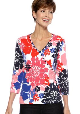 Ruby Rd Petite Cruise Control Embellished Floral Surplice Top