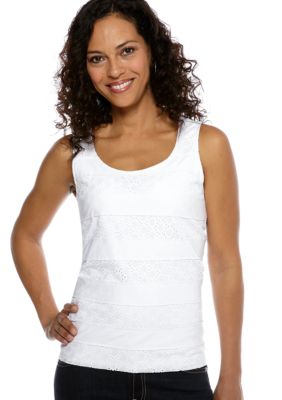 Ruby Rd Petite Cruise Control Sleeveless Eyelet Stripe Tank
