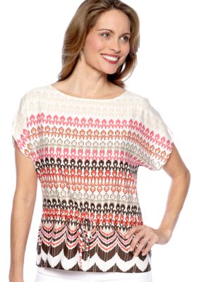 Ruby Rd The Great Escape Scallop Print Blouson Top