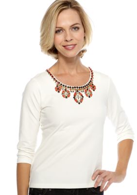 Ruby Rd The Great Escape Embellished Scoop Neck Top