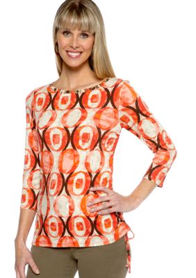 Ruby Rd The Great Escape Embellished Ruched Side Knit Top