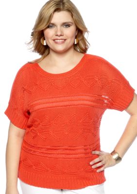 Ruby Rd Plus Size The Great Escape Short Sleeve Pullover Sweater