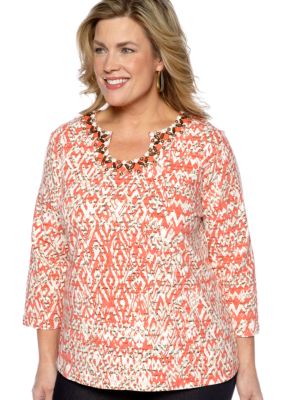 Ruby Rd Plus Size The Great Escape Keyhole Script Print Top