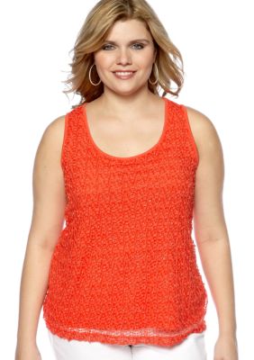Ruby Rd Plus Size The Great Escape Sleeveless Pom Overlay Tank