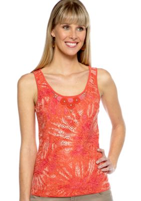 Ruby Rd Eye Candy Sleeveless Tie Die Lace Overlay Tank