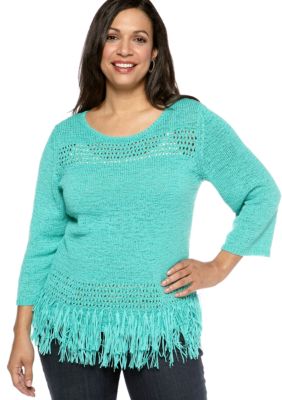 Ruby Rd Plus Size Eye Candy Boat Neck Tape Yarn Pullover