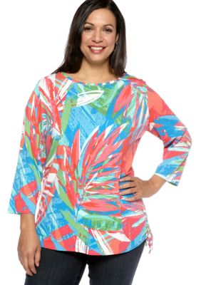 Ruby Rd Plus Size Eye Candy Printed Top With Side Rouch