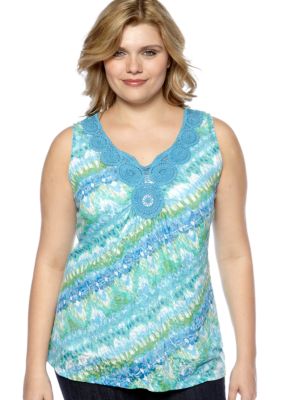 Ruby Rd Plus Size Eye Candy Sleeveless Crochet Embellished V-Neck Top