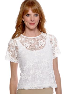 Ruby Rd Calypso Floral Dot Lace Top