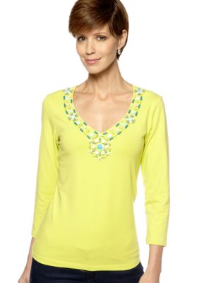 Ruby Rd Calypso Embellished Three Quarter Sleeve Top