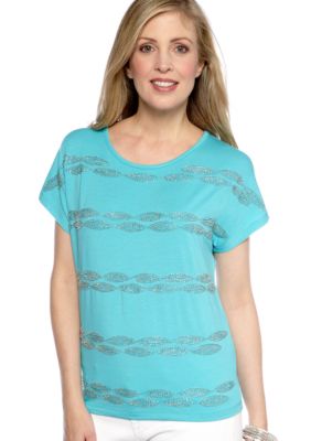 Ruby Rd Calypso Scoop Neck Bead Embellished Top