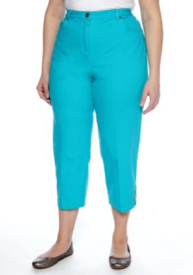 Ruby Rd Plus Size Calypso Embellished Side Elastic Canvas Capri