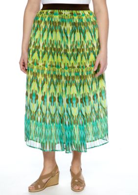 Ruby Rd Plus Size Calypso Ikat Printed Long Yoryu Skirt
