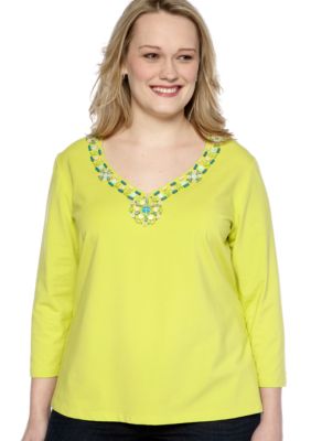 Ruby Rd Plus Size Calypso Embellished V-Neck Knit Top