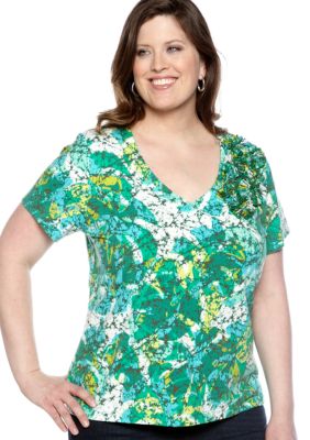 Ruby Rd Plus Size Calypso Short Sleeve Embellished Knit