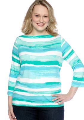 Ruby Rd Plus Size Calypso Boat Neck Stripe Knit Top