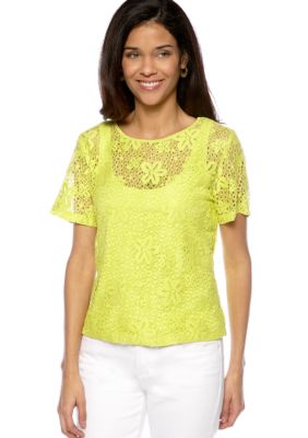 Ruby Rd Petite Calypso Flower Lace Top with Tank