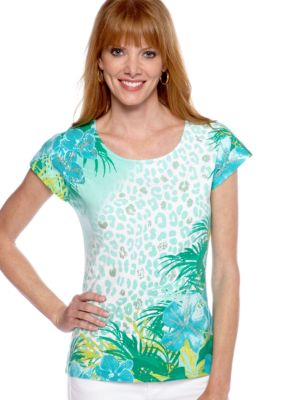Ruby Rd Petite Calypso Sequin Embellished Tropics Printed Top