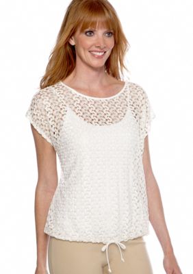 Ruby Rd Shell Party Crochet Blouson Top