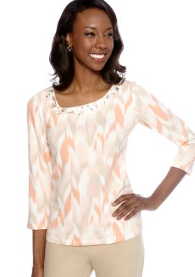 Ruby Rd Shell Party Embellished Asymmetrical Ikat Top