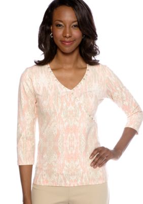 Ruby Rd Shell Party Embellished Surplice Ikat Print Top