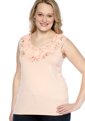 Ruby Rd Plus Size Shell Game Embellished Sleeveless Shell