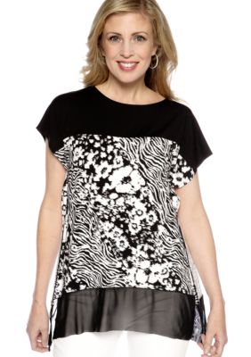 Ruby Rd Night And Day High Low Knit Mesh Top