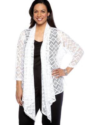 Ruby Rd Plus Size Night and Day Zig Zag Crochet Cardigan