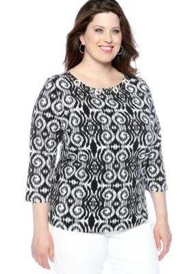 Ruby Rd Plus Size Night And Day Embellished Boat Neck Top
