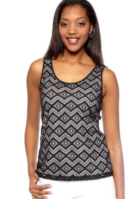 Ruby Rd Petite Night and Day Crochet Front Sleeveless Knit Tank