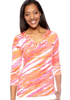 Ruby Rd High Voltage Embellished Key Hole Top