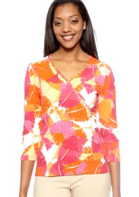 Ruby Rd High Voltage Embellished Surplice Print Top