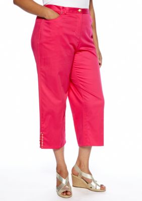 Ruby Rd Plus Size High Voltage Side Elastic Embellished Split Hem Capri