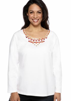 Ruby Rd Plus Size High Voltage Embellished Scoop Neck Knit Top