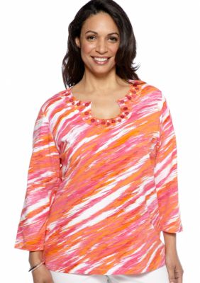 Ruby Rd Plus Size High Voltage Embellished Keyhole Knit Top