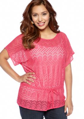 Ruby Rd Plus Size High Voltage Crochet Blouson Top