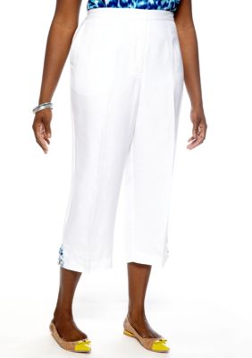 Ruby Rd Plus Size Beyond the Sea Embellished Linen Capri