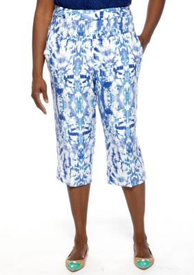 Ruby Rd Plus Size Beyond the Sea Ikat Printed Linen Skimmer