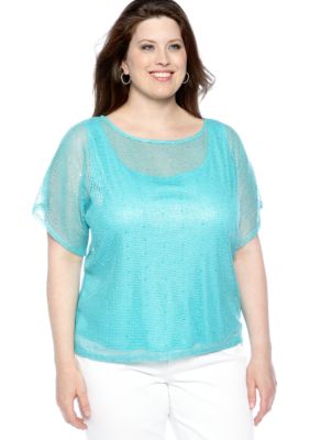 Ruby Rd Plus Size Beyond The Sea Foiled Mesh Knit Top