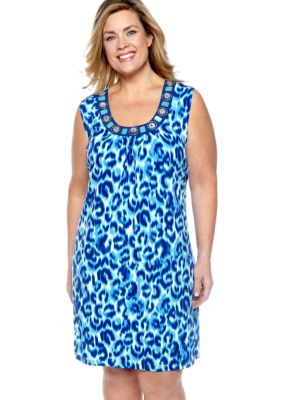 Ruby Rd Plus Size Beyond the Sea Leopard Printed ITY Dress