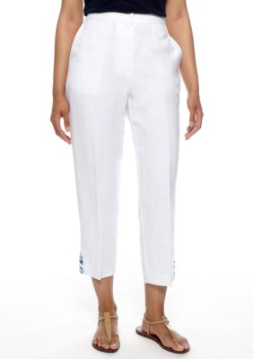Ruby Rd Petite Beyond the Sea Linen Capri with Beaded Detail