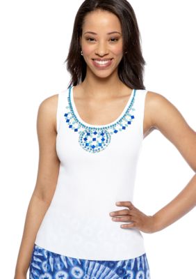 Ruby Rd Petite Beyond the Sea Embellished Neckline Sweater Shell