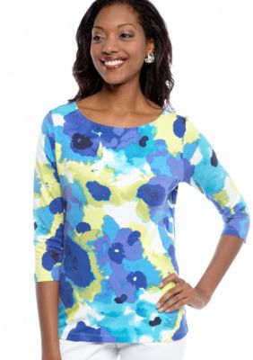 Ruby Rd Favorite Ballet Neck Floral Printed Knit Top