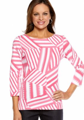 Ruby Rd Favorite Boat Neck Stripe Patchwork Knit Top