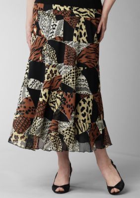 Ruby Rd Plus Size Big Game Patchwork Long Skirt