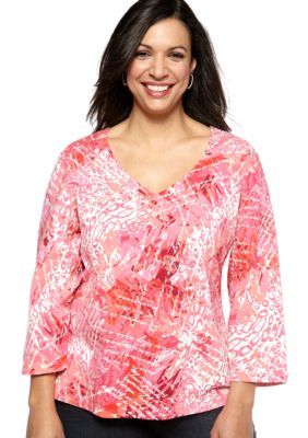 Ruby Rd Plus Size Must Have Cursive Harmony Printed Knit Top