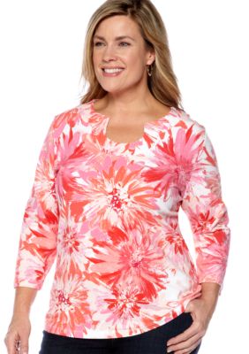 Ruby Rd Plus Size Must Have Open Keyhole Floral Knit Top