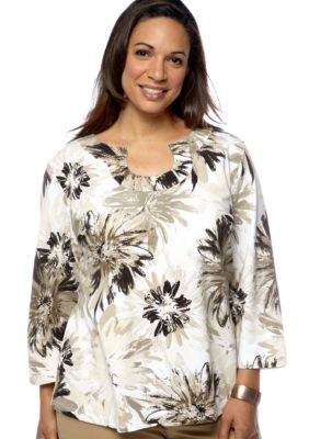 Ruby Rd Plus Size Must Have Open Keyhole Floral Knit Top