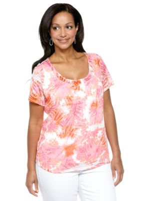 Ruby Rd Plus Size Favorite Tie Dye Burnout 2fer Knit Top