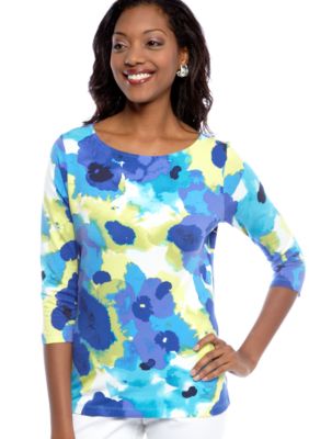Ruby Rd Petite Favorite Ballet Neck Floral Printed Knit Top
